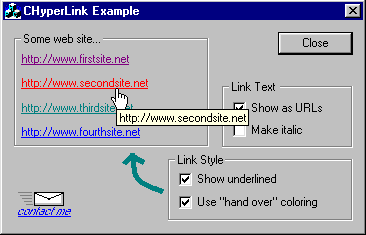 The CHyperlink example project dialog